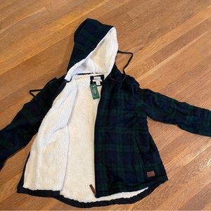 Brand new LL Bean scotch plaid Sherpa lined hoodie